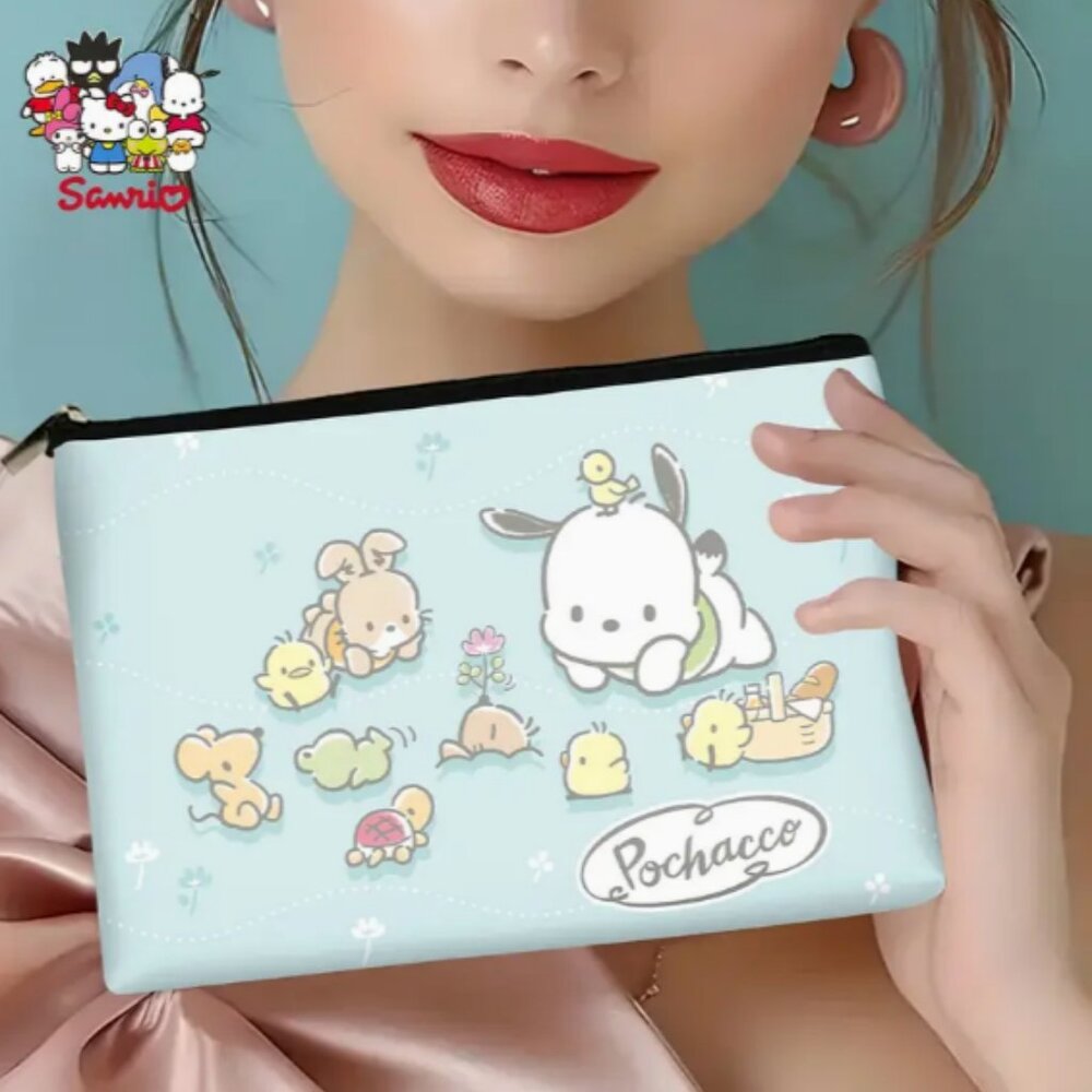 Pochacco and Friends Hello Kitty Sanrio Zip Makeup Pencil Bag NWT